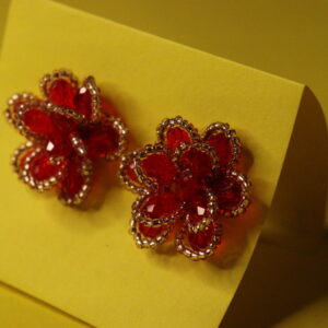 Handmade beaded Floral Earrings - Red
